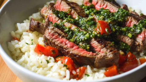 Skirt Steak Rice Bowls with Chimichurri