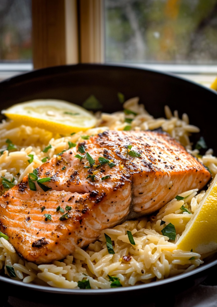 Seared Salmon with Lemon Orzo