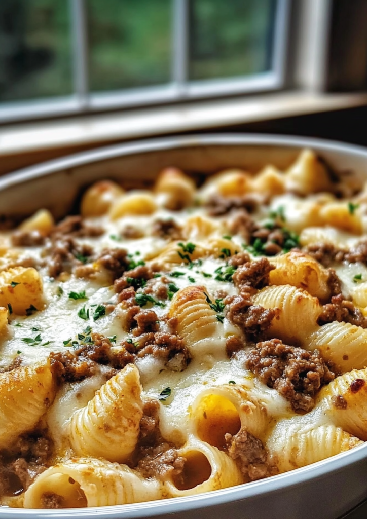 Creamy Beef Shells Casserole