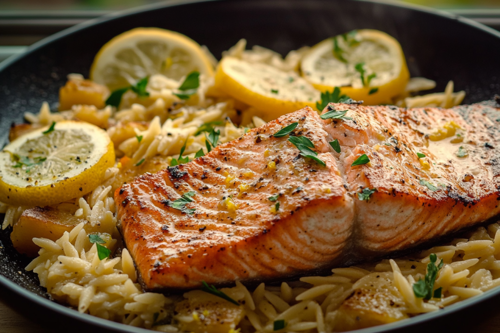 Seared Salmon with Lemon Orzo