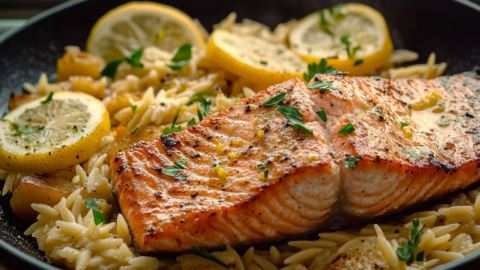 Seared Salmon with Lemon Orzo