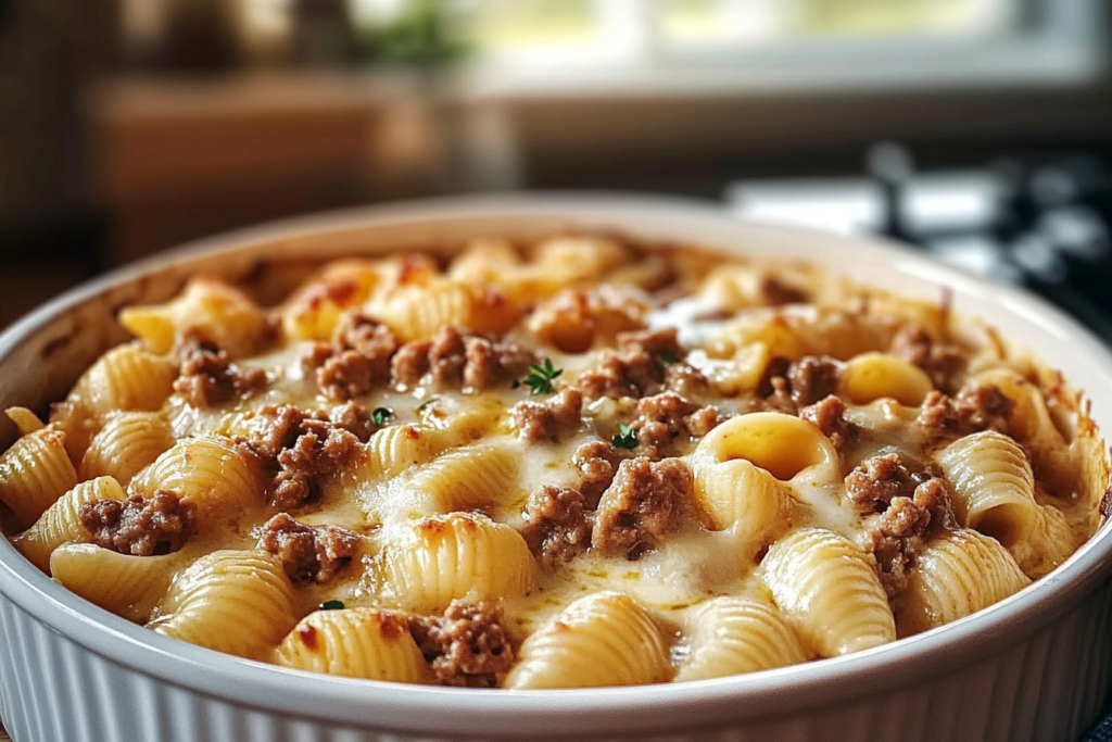 Creamy Beef Shells Casserole