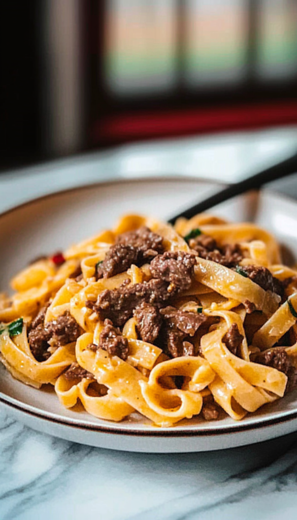garlic butter beef pasta