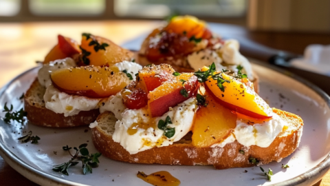 Peach Burrata Crostini