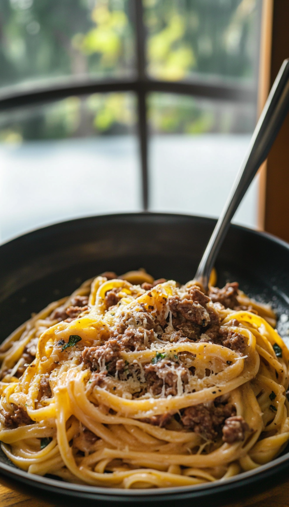 garlic butter beef pasta