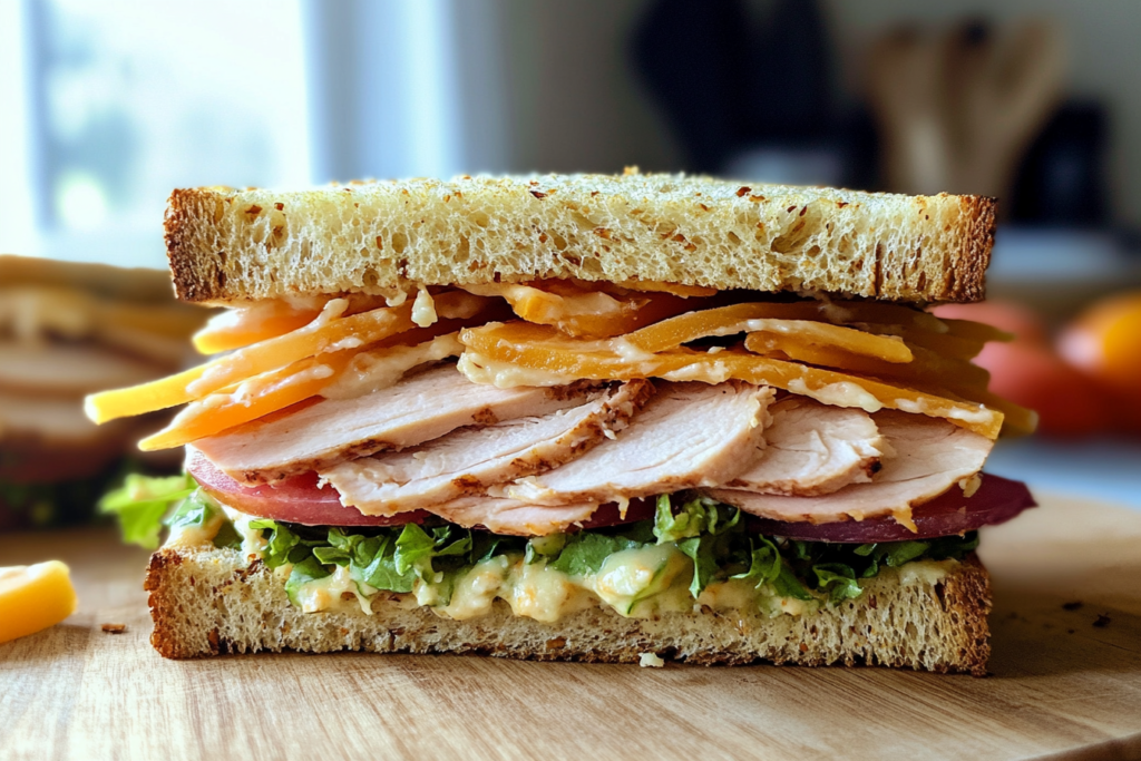 Smoked turkey and cheddar sandwich