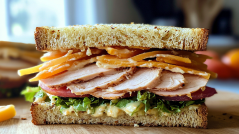 Smoked turkey and cheddar sandwich