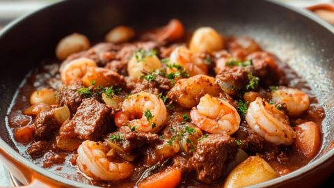 Tangy Shrimp Beef Bourguignon