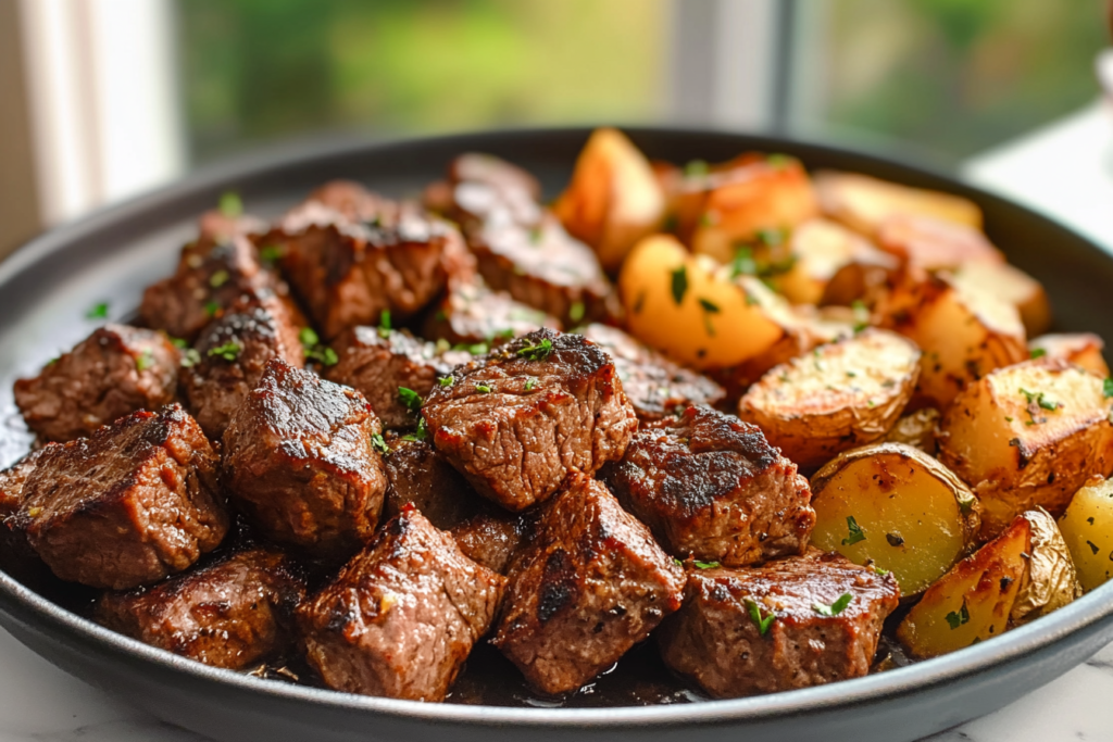 Steak bites and potatoes