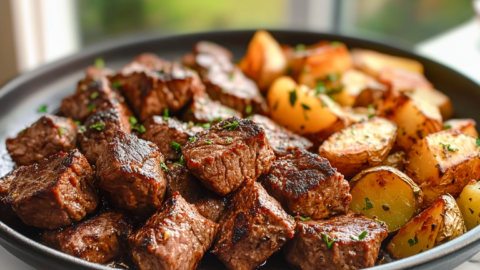 Steak bites and potatoes