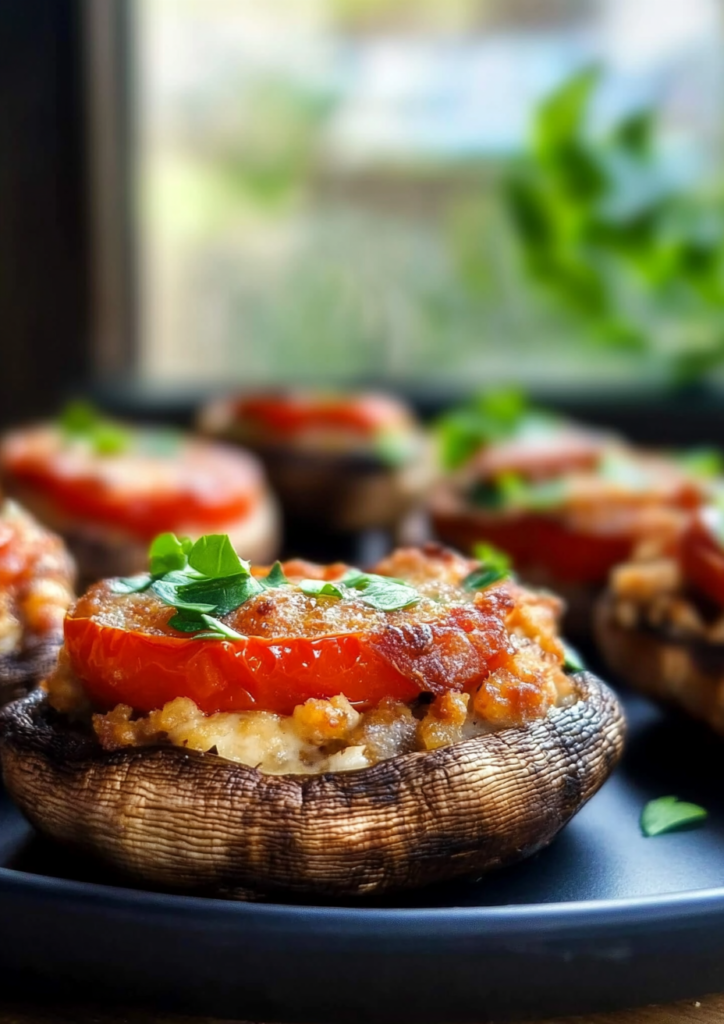 Crispy Tomato Stuffed Mushrooms