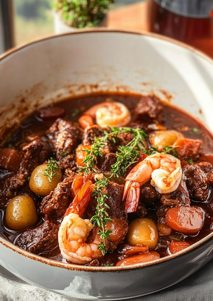 Tangy Shrimp Beef Bourguignon