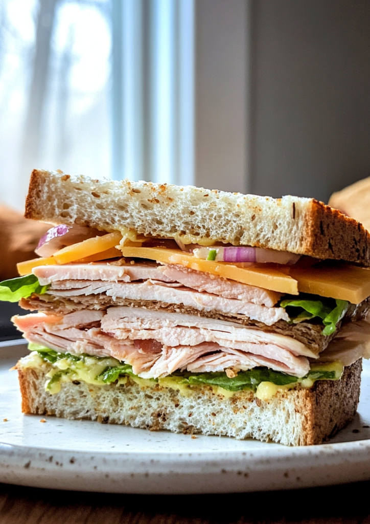 Smoked turkey and cheddar sandwich