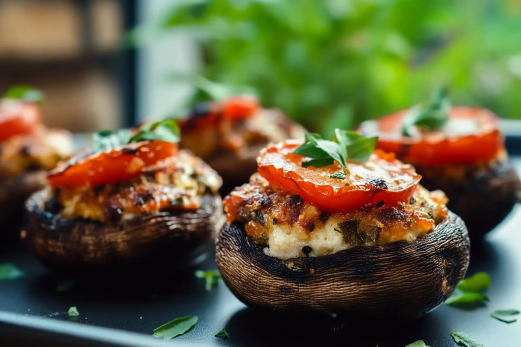 Crispy Tomato Stuffed Mushrooms