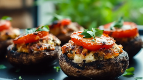Crispy Tomato Stuffed Mushrooms