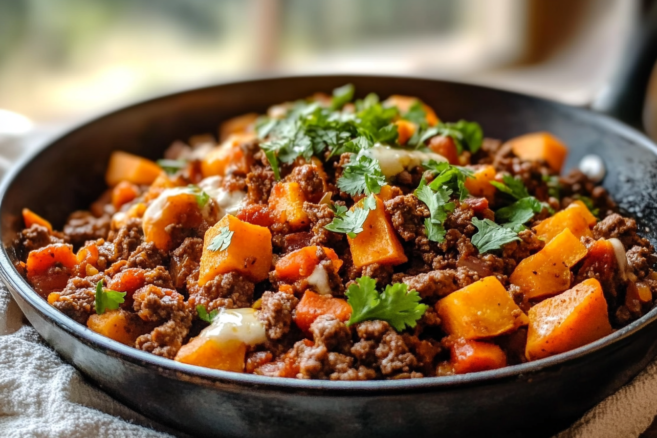 Southwest ground beef and sweet potato skillet